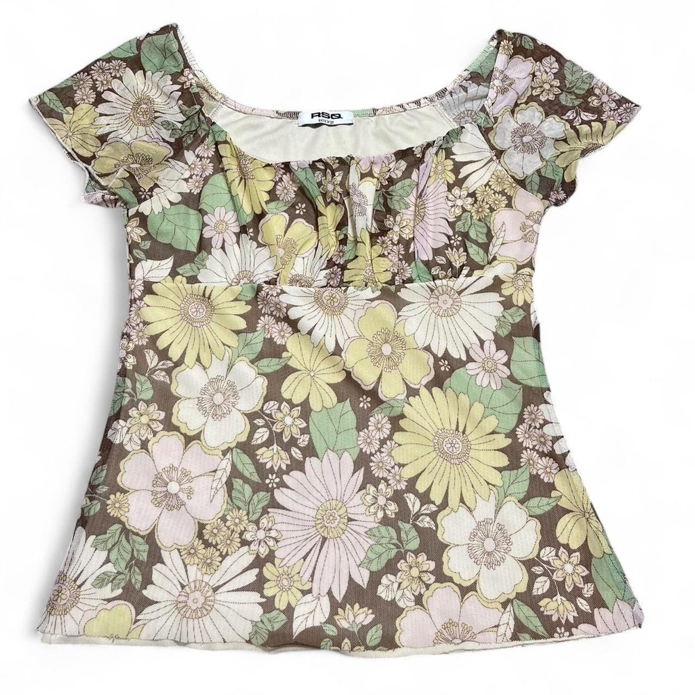 RSQ floral babydoll top with mesh sleeves